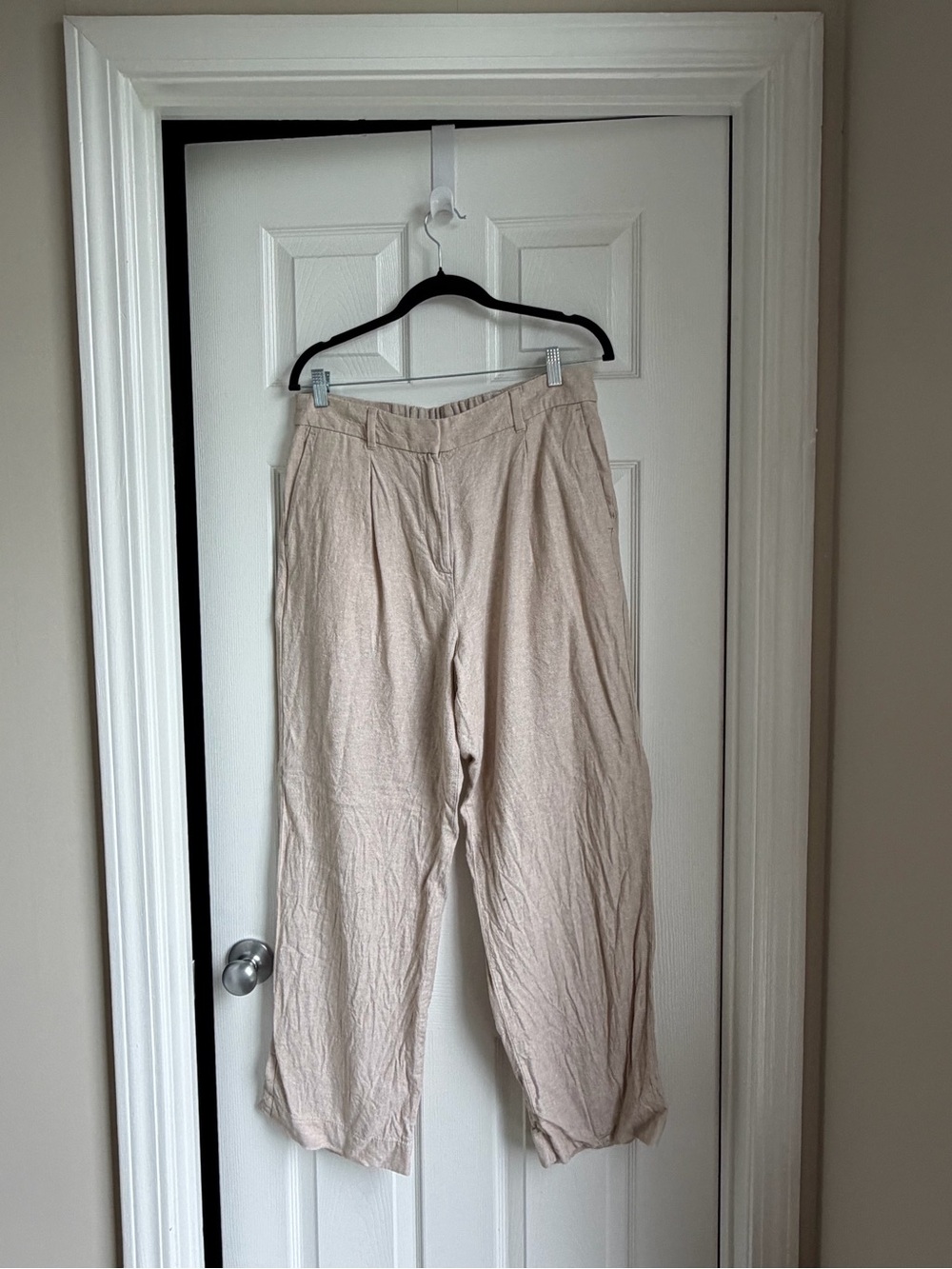 Linen Old Navy Beige Elastic-Waist Wide-Leg Trousers